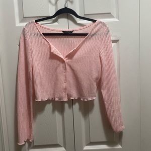 Baby Pink Button Up Crop Top